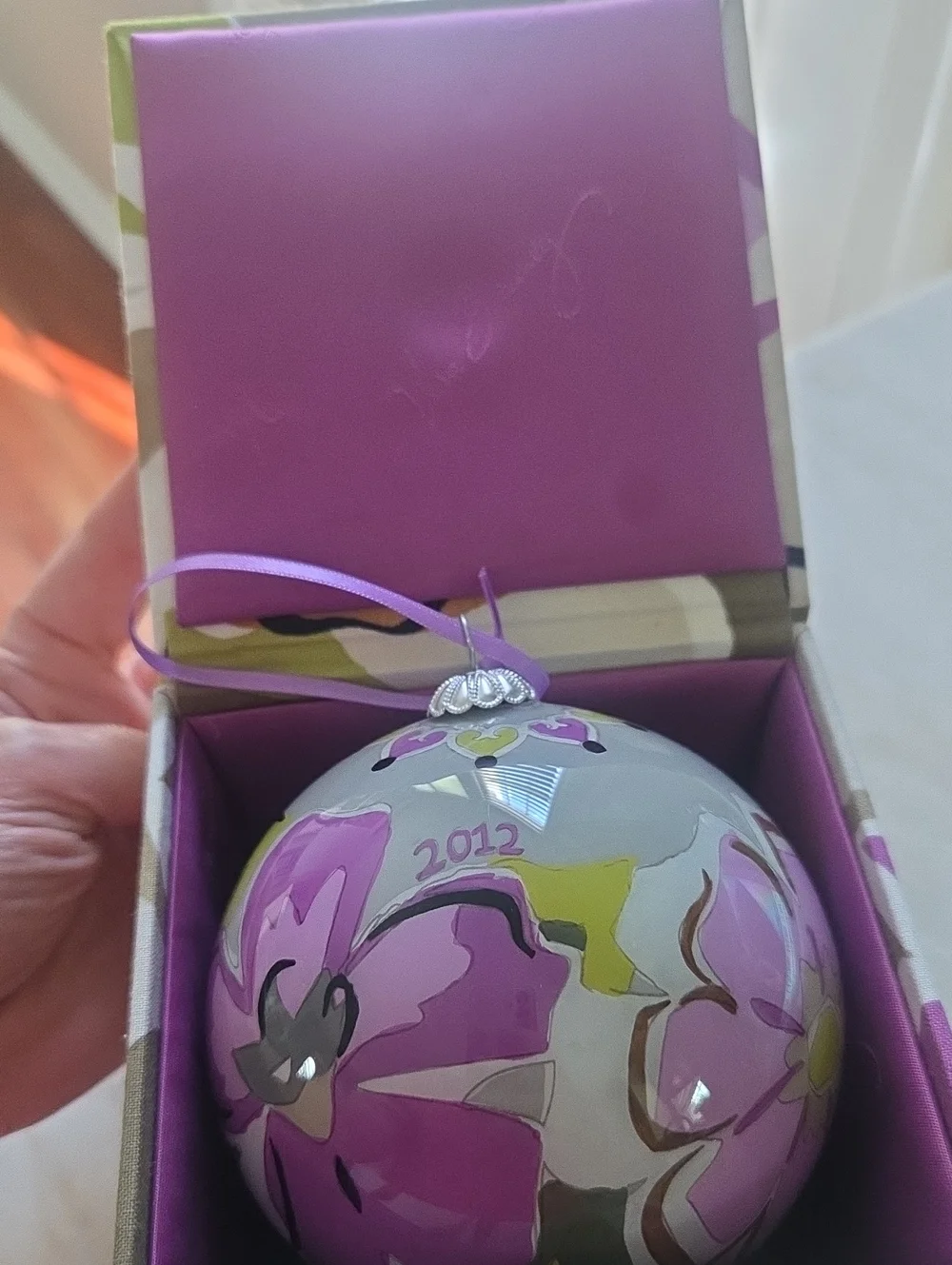 Vera Bradley 2012 Purple Floral Holiday Ornament - Decorative Hanging Ball